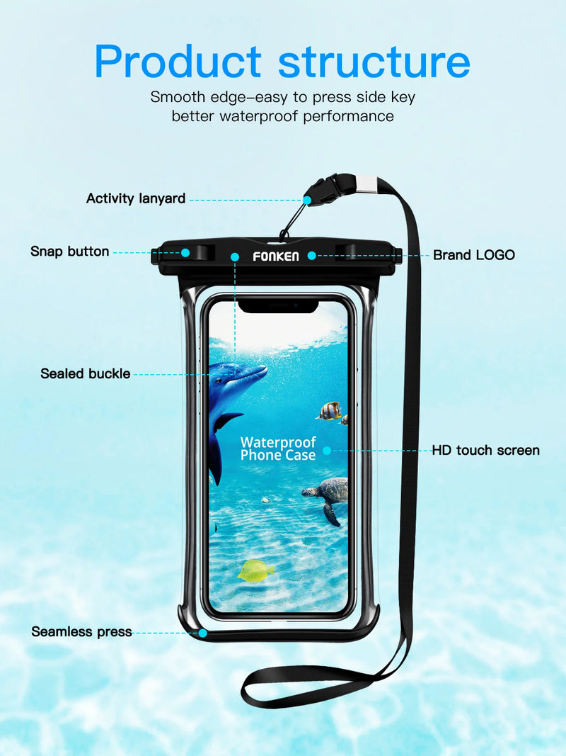 Transparent Waterproof Phone Case – Underwater Dry Bag & Swimming Pouch for Big Phones