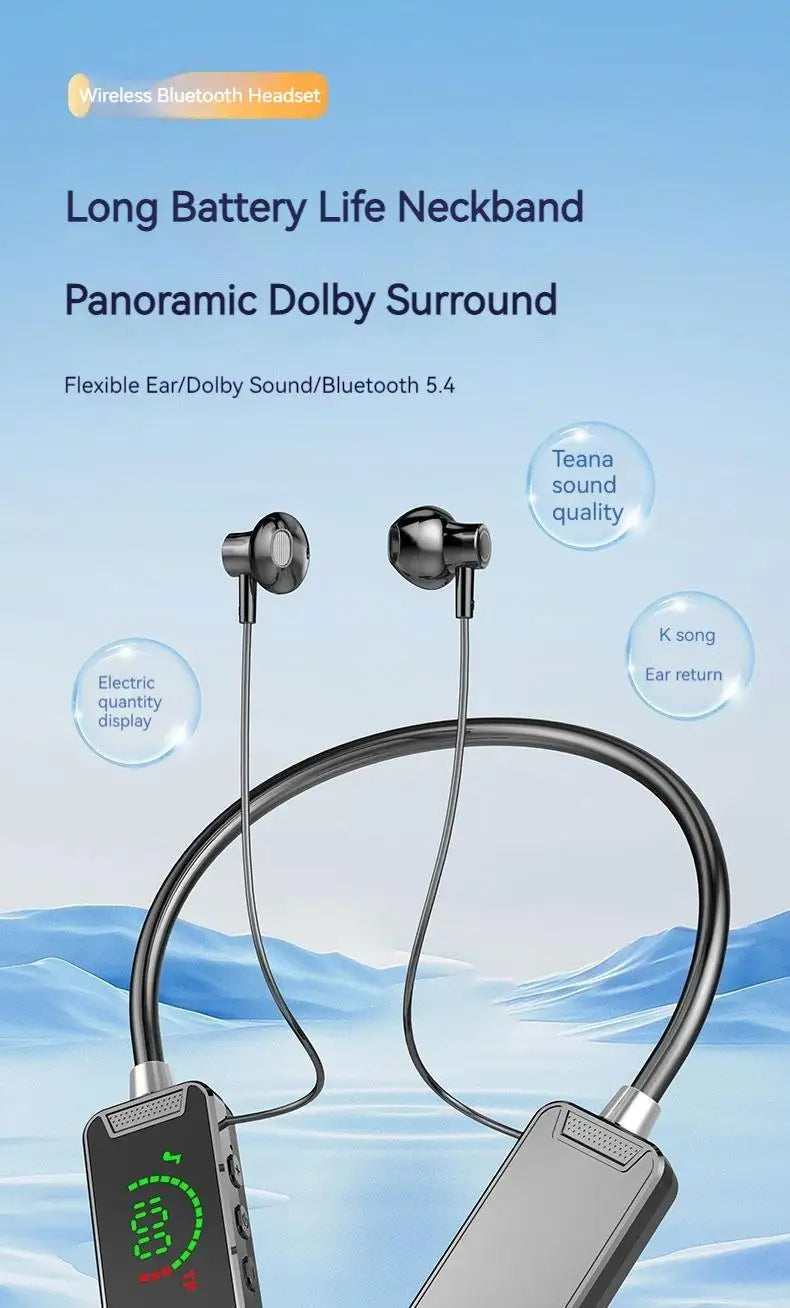 24H Playtime Bluetooth 5.4 Earphones – HiFi Sound Wireless Neckband with LED Display