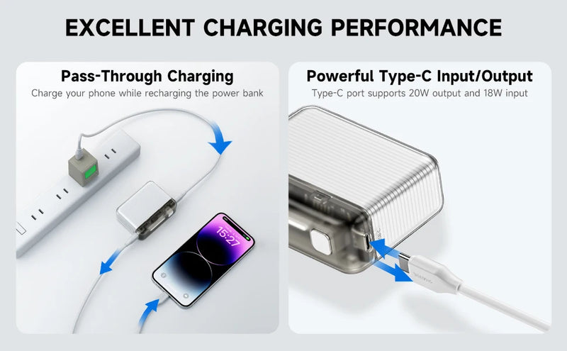 Power Bank 10000mAh Smallest Mini 20W USB-C Fast Charging Power Bank Dual Interface Output Charging for iPhone 15 Samsung