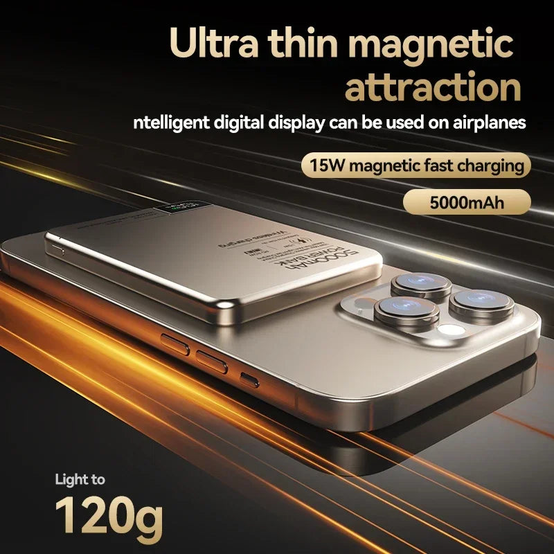 Ultra-Slim Wireless Power Bank 10000mAh - High Capacity External Battery for iPhone 15/14/13/12