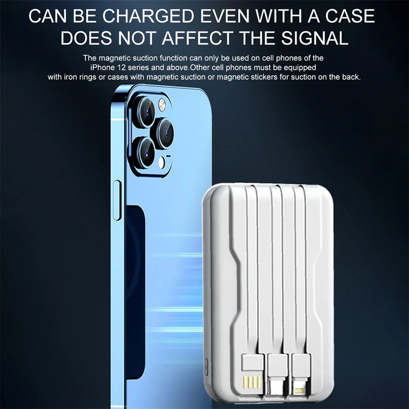 Power Bank Portable Charger 10000mAh 15W Wireless Fast Charger - Universal Built-in Cable Mobile Power