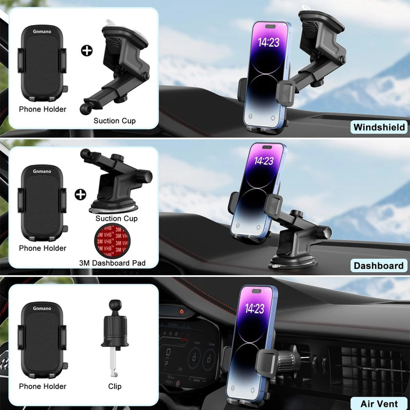 Car Phone Holder 4 in 1 Super Stable Long Arm Sucker Mount - Windscreen Air Vent Compatible With All Mobile Phone