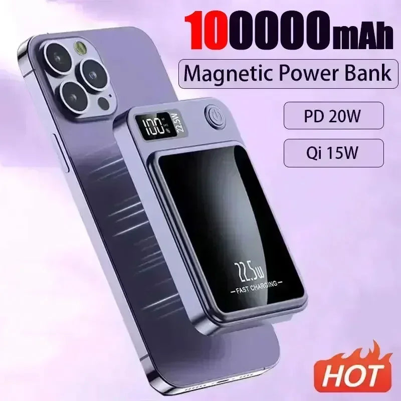 300000mAh Magnetic Wireless Power Bank Qi Portable Powerbank Type C Mini Fast Charger for iPhone Samsung Macsafe