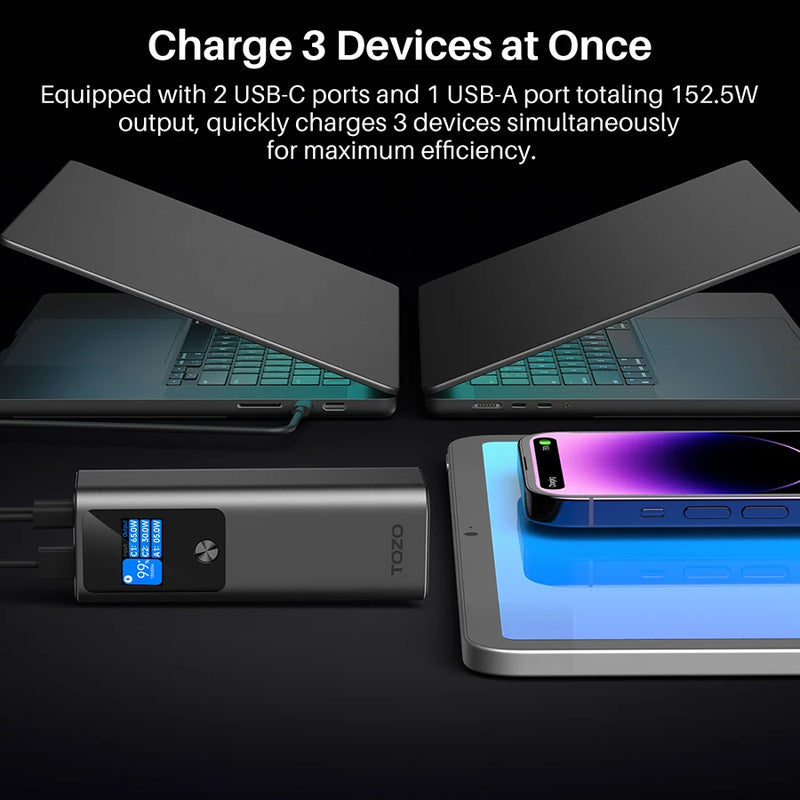 PB5 27000mAh Portable Power Bank - 3-Port 140W Fast Charger with Digital Display