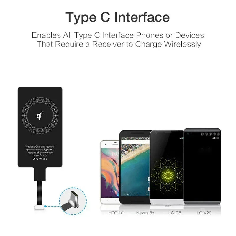 Wireless Charger Receiver Type-C/Micro/Lightning for iPhone 5 & Android