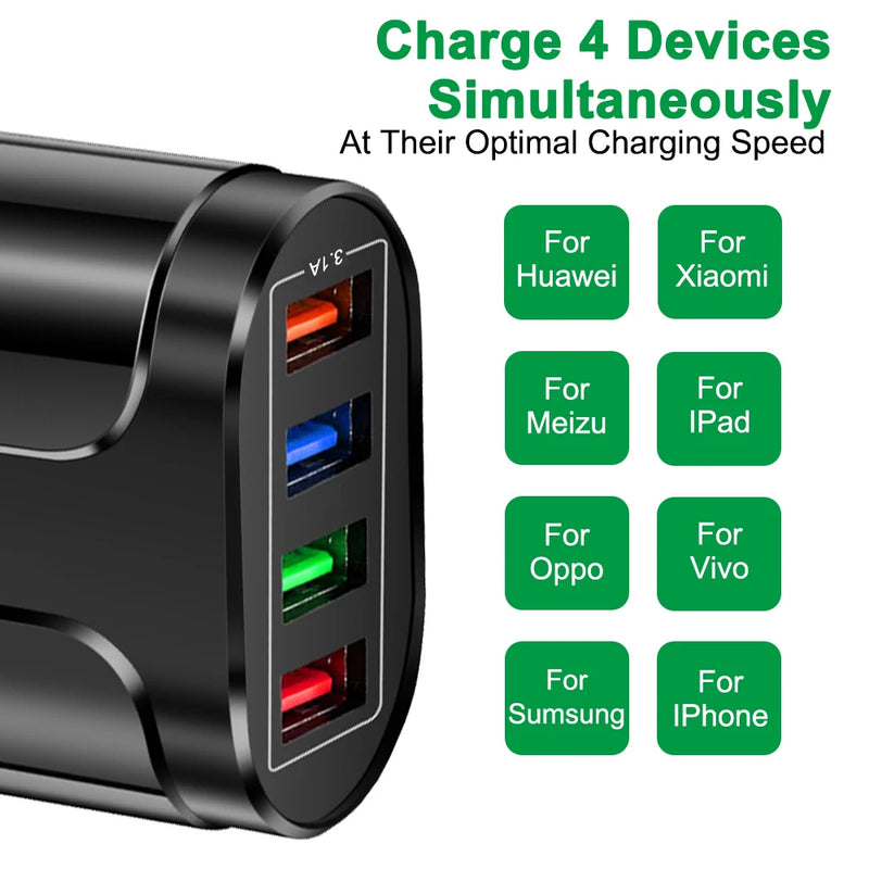 USB Fast Charger AU Plug - 4-Port 3.1A Quick Mobile Charger & Travel Adapter