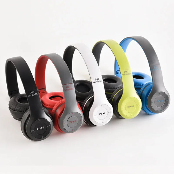 P47 Bluetooth 5.0 Wireless Headphones: Foldable HiFi Stereo Bass with Mic & USB Adapter