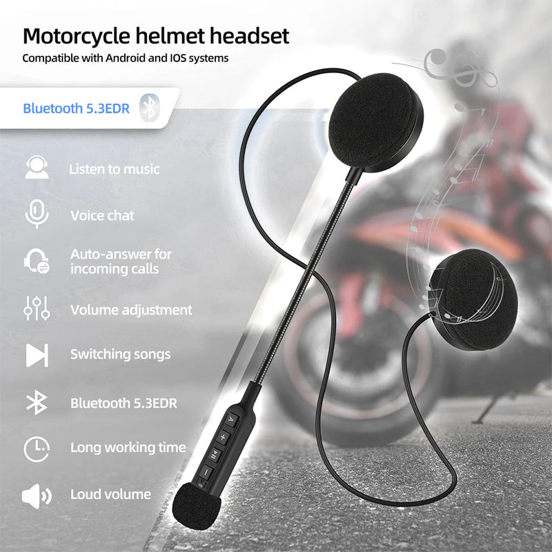 Headset Bluetooth 5.3 Wireless Earphone Handsfree Call Kit Stereo for Rider MP3 Music Player