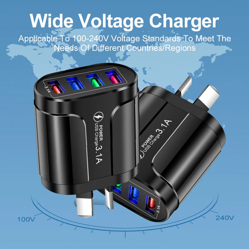 USB Fast Charger AU Plug - 4-Port 3.1A Quick Mobile Charger & Travel Adapter