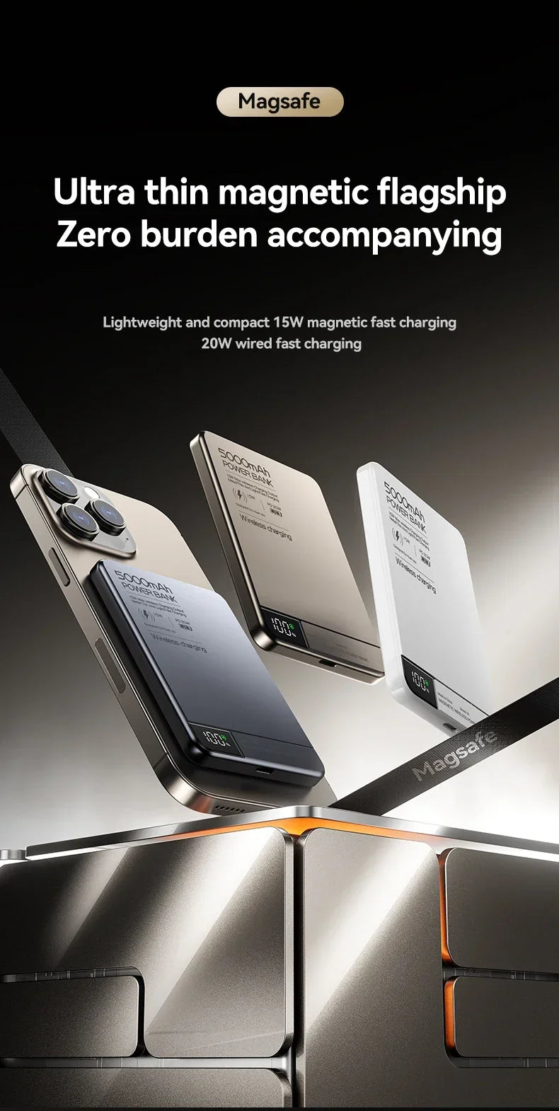 Ultra-Slim Wireless Power Bank 10000mAh - High Capacity External Battery for iPhone 15/14/13/12