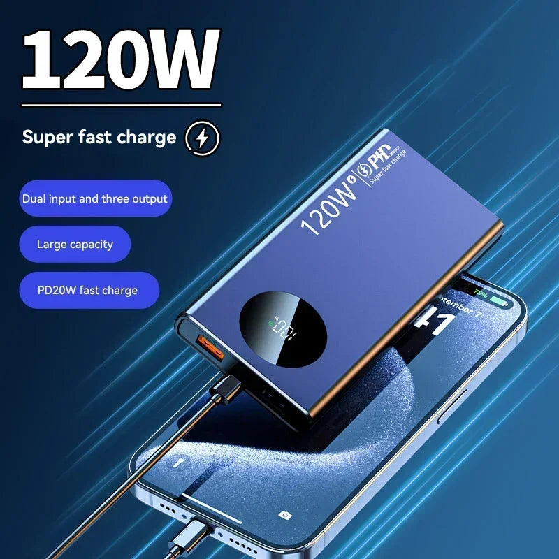 120W 50000mAh High Capacity Power Bank - Fast Charging Portable Battery Charger for Phone