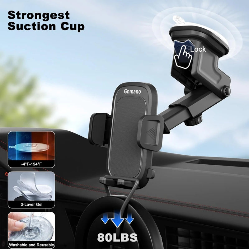 Car Phone Holder 4 in 1 Super Stable Long Arm Sucker Mount - Windscreen Air Vent Compatible With All Mobile Phone