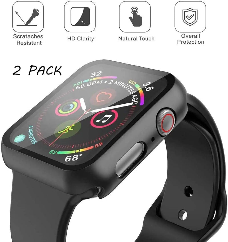 2 Pack PC Case+Tempered Glass Compatible With Apple Watch Series 6 SE Series 5 Series 4 44mm Apple Watch Accessories