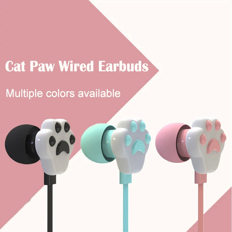 Cat Paw Earbuds Stereo 3.5mm In-Ear Headphones with Mic Earpiece Fashion Sports Wired Headset for Smartphone MP3 iPad PC Music