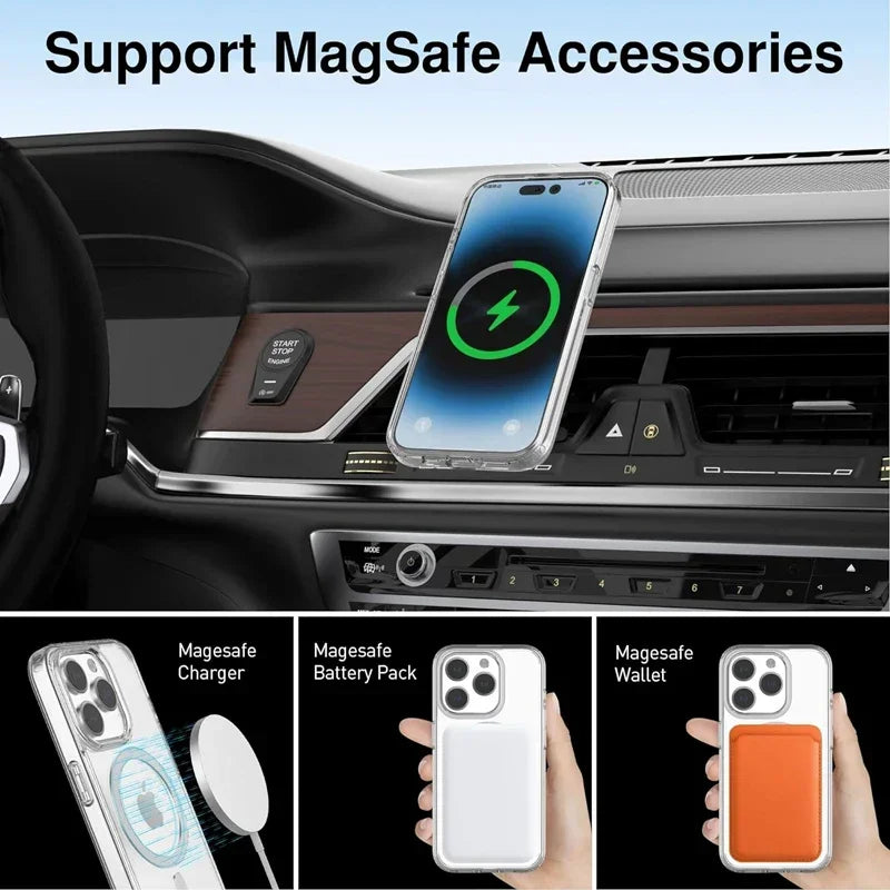 Case For Applee i Phone 16 15 14 13 12 11 Pro Max Plus 13 Mini XS Max XR 8 7 SE SE2 With Magsafe Transparent Cover