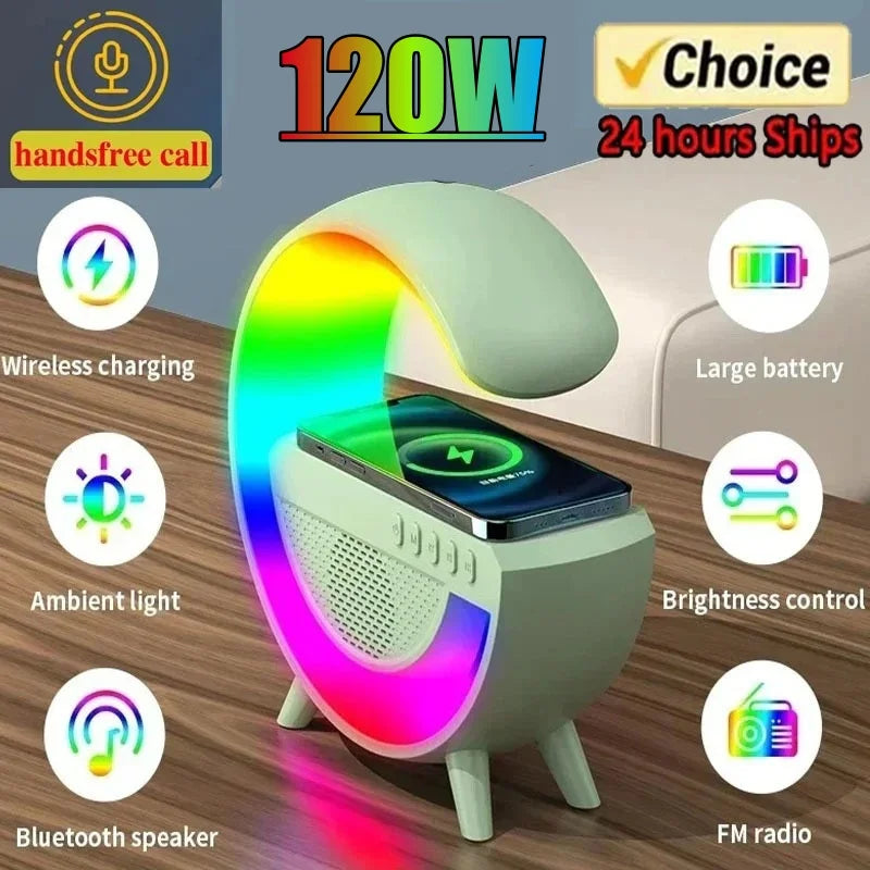 15W Multifunction Wireless Charger Pad - RGB Speaker, Night Light, Fast Charging Stand for iPhone, Samsung, Xiaomi, Huawei