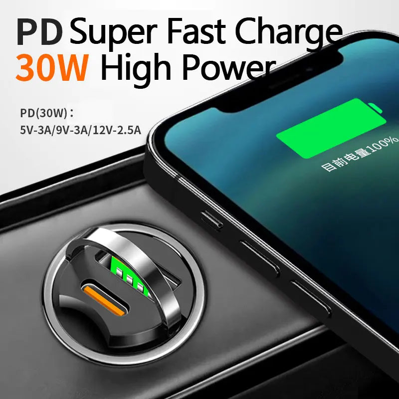 100W Dual Ports Mini USB Car Charger Super Fast Charging  Phone Charge Adapter Cigarette Socket Lighter 12-24V