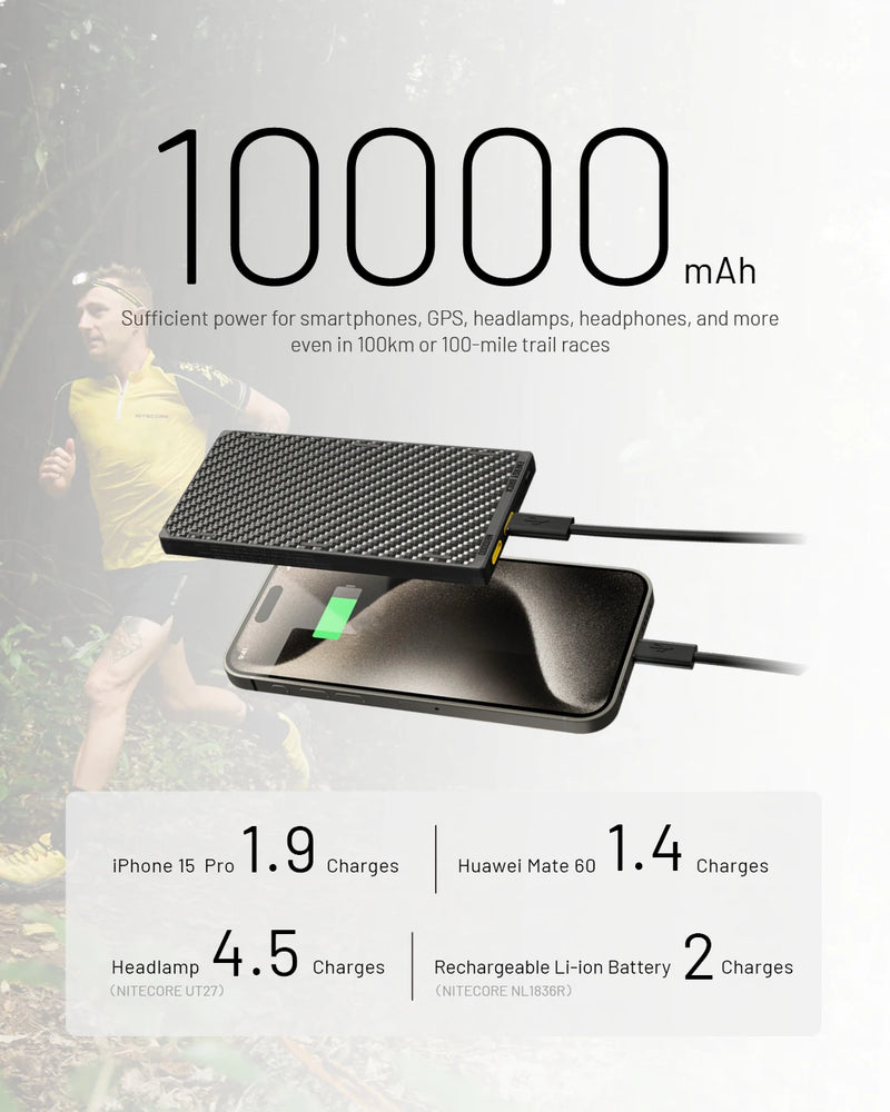 N.B-10000 Ge-n3 Ultra Lightweight Carbon Fiber Power Bank 10000mAh Mobile Powerbank Dual USB-C 18W 22.5W Fast Charge