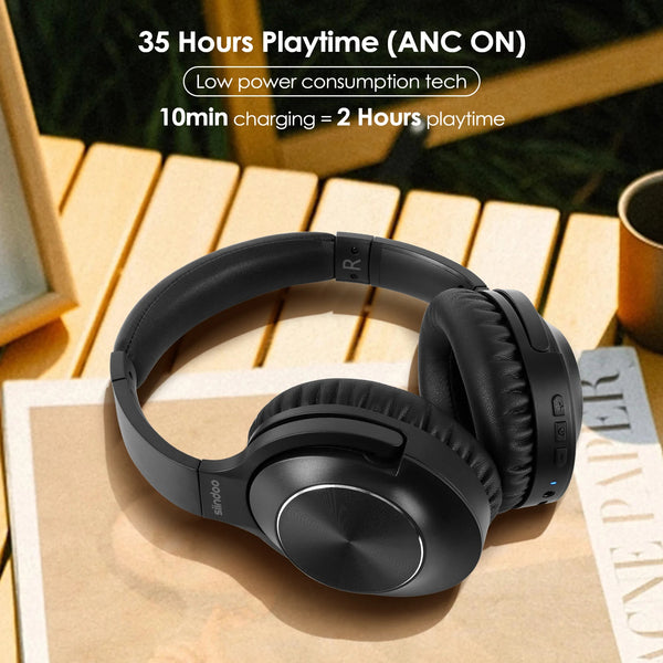 Wireless Active Noise Cancelling Headphones, Over Ear Bluetooth 5.3 Headset, 65 Hours Playback, Deep Bass, Built-in Mic