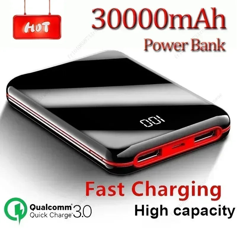 Mini 30000mAh Fast Charging Power Bank - Portable HD Display Battery Pack for Xiaomi & iPhone