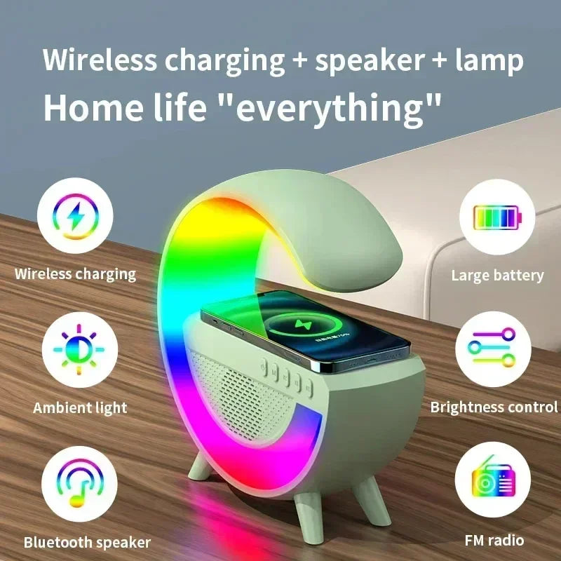 15W Multifunction Wireless Charger Pad - RGB Speaker, Night Light, Fast Charging Stand for iPhone, Samsung, Xiaomi, Huawei