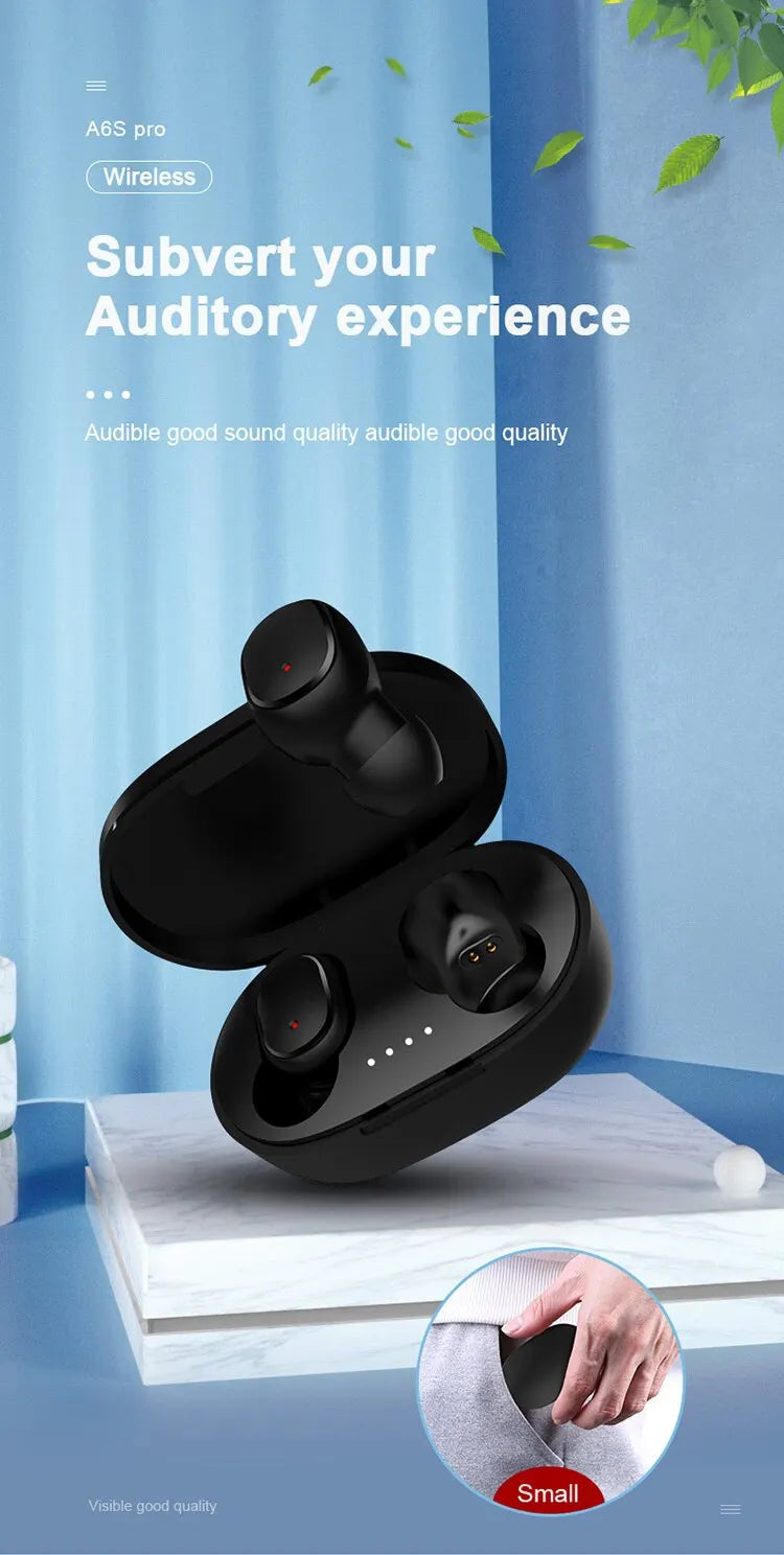 10Pcs Wholesale A6S TWS Wireless Headphones Bluetooth Earphone 5.0 Stereo Headset Earbuds with Microphone for iPhone Xiaomi