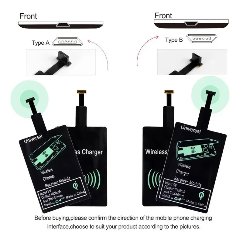 Wireless Charger Receiver Type-C/Micro/Lightning for iPhone 5 & Android